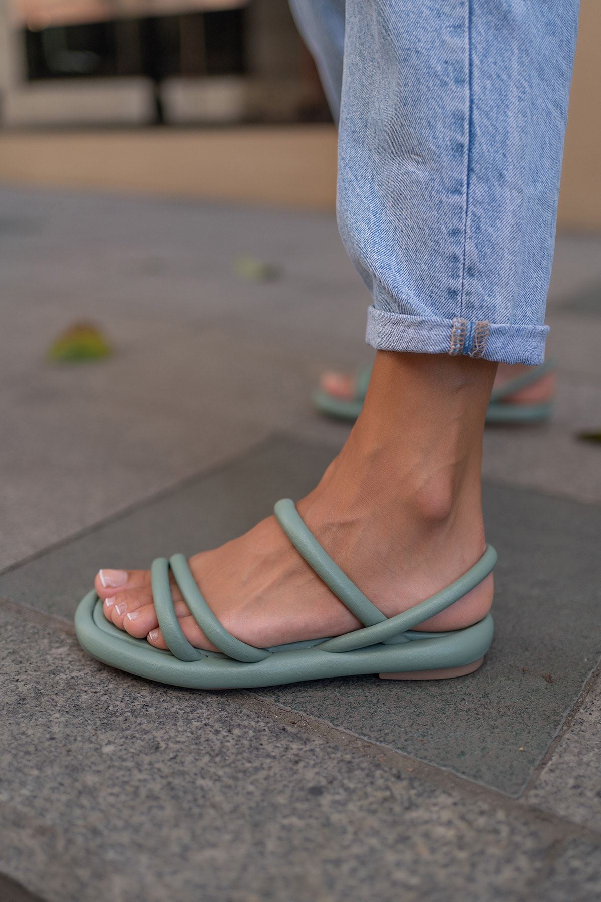Puff Sander Çam Yeşili Kadın Sandalet