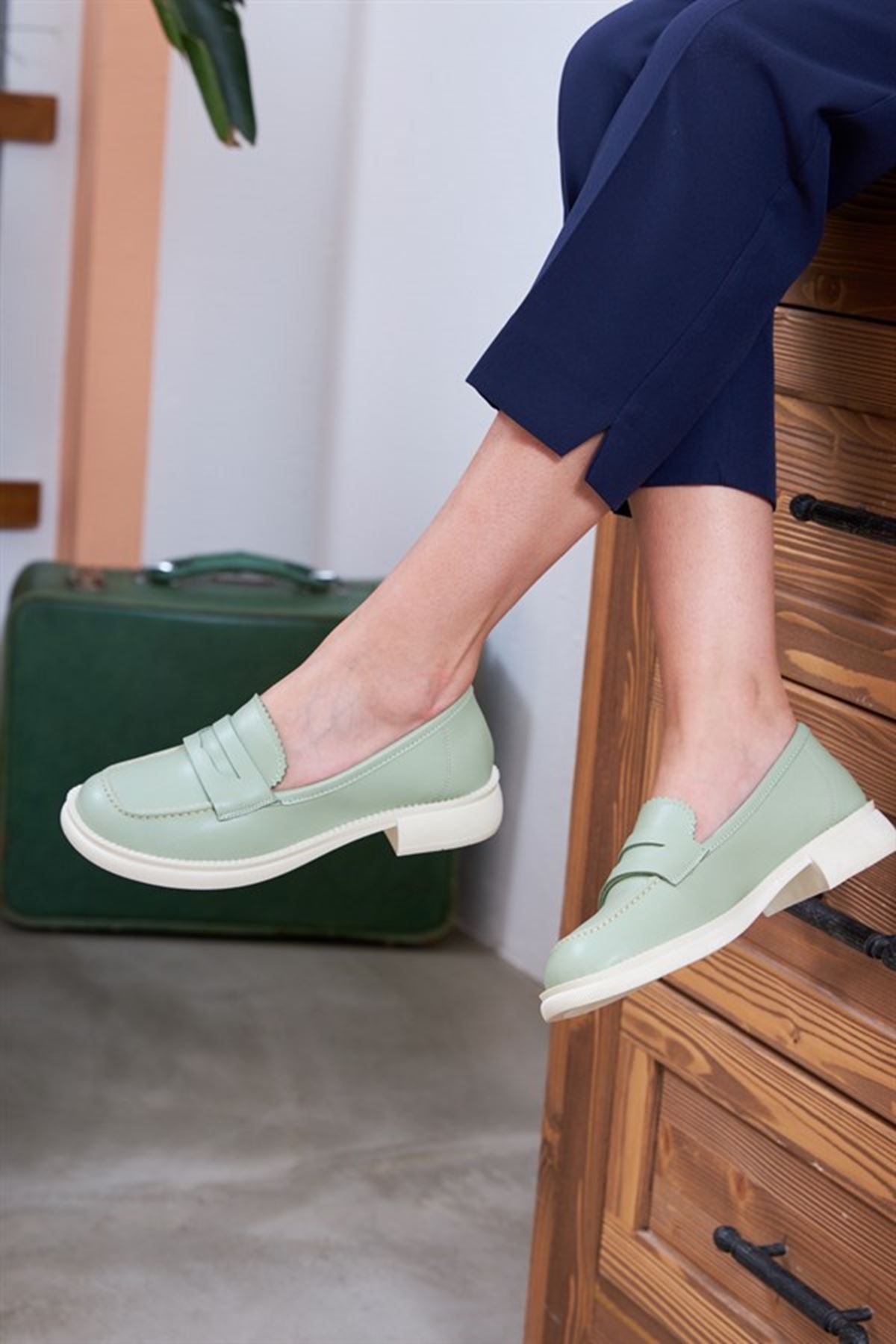 Berlin Yeşil deri Loafer Kadın Ayakkabı