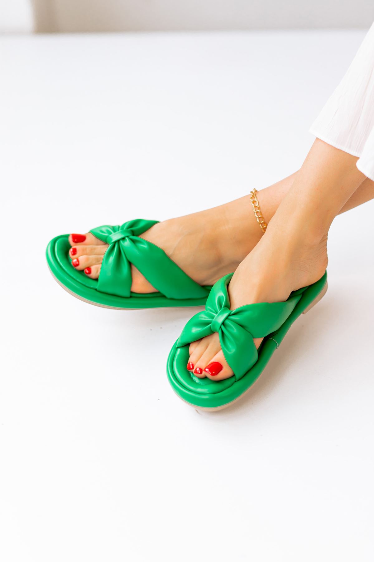 Puff Lucia Çimen Yeşili Sandalet 