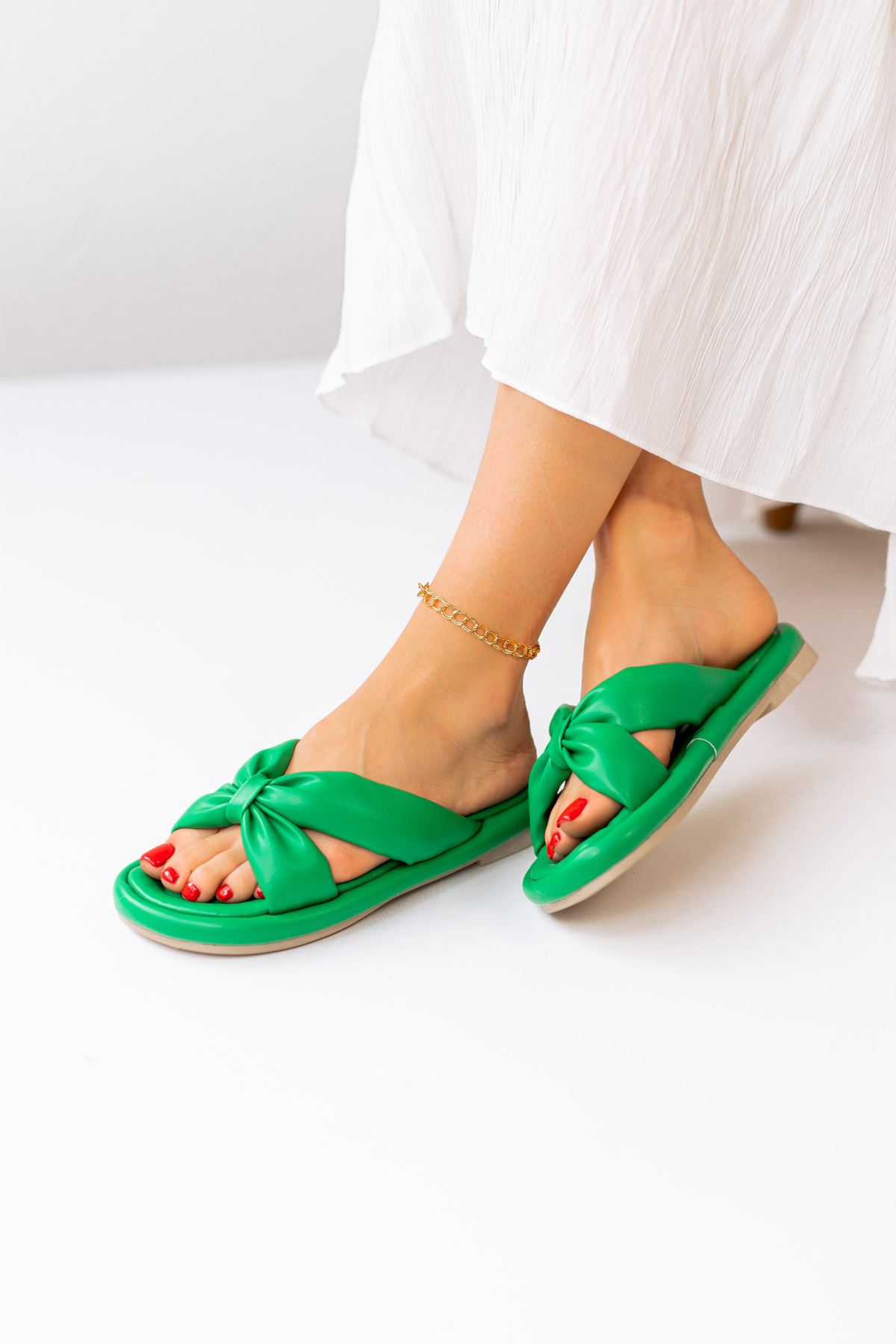 Puff Lucia Çimen Yeşili Sandalet 