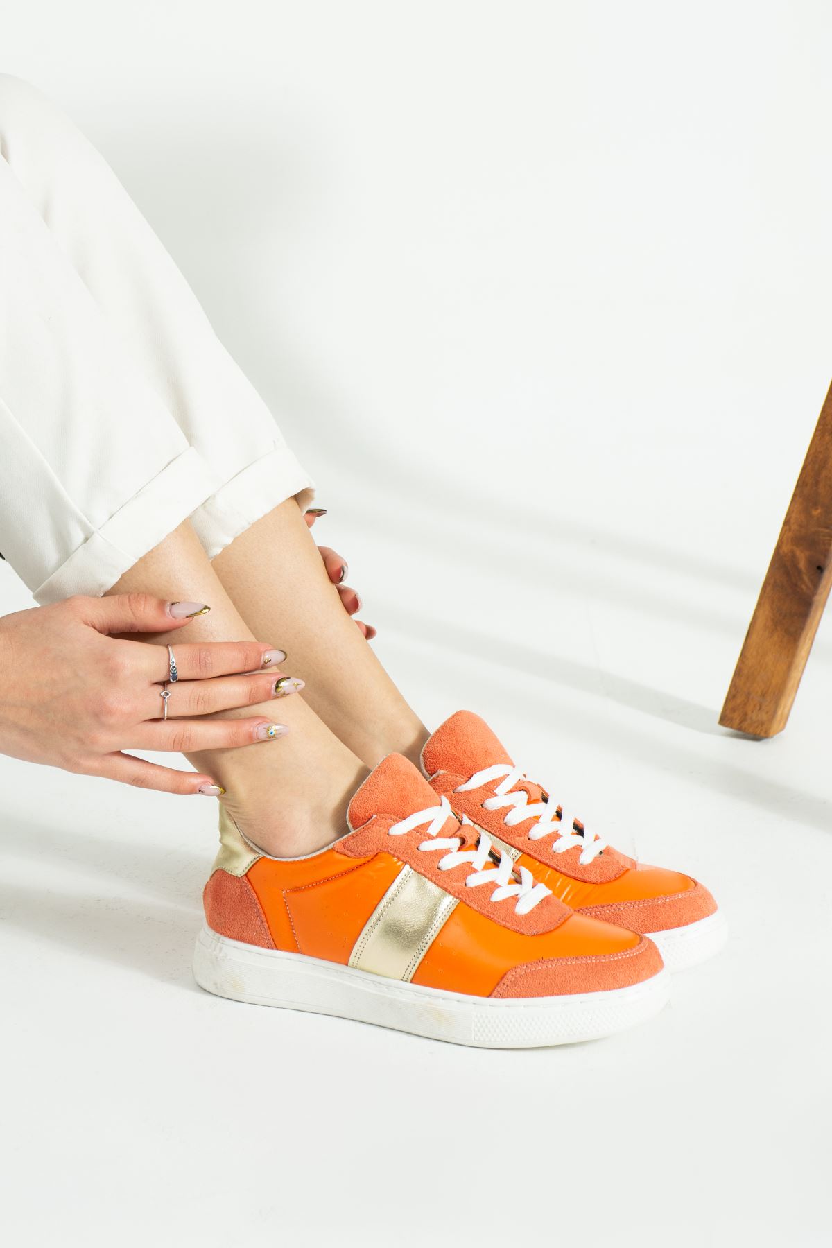 Lines Oranj Altın Detaylı Kadın Spor Ayakkabı