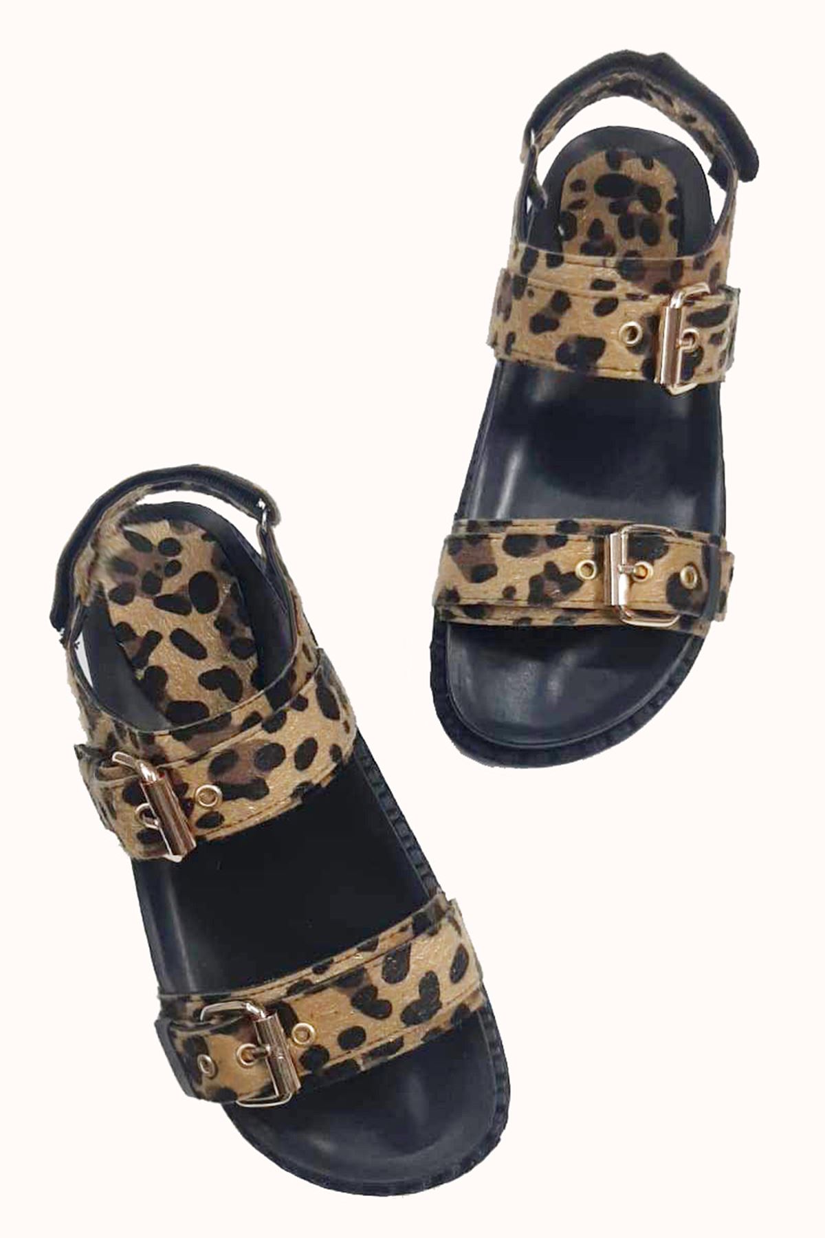 Myles leopar taba Altın okalı Kadın Sandalet