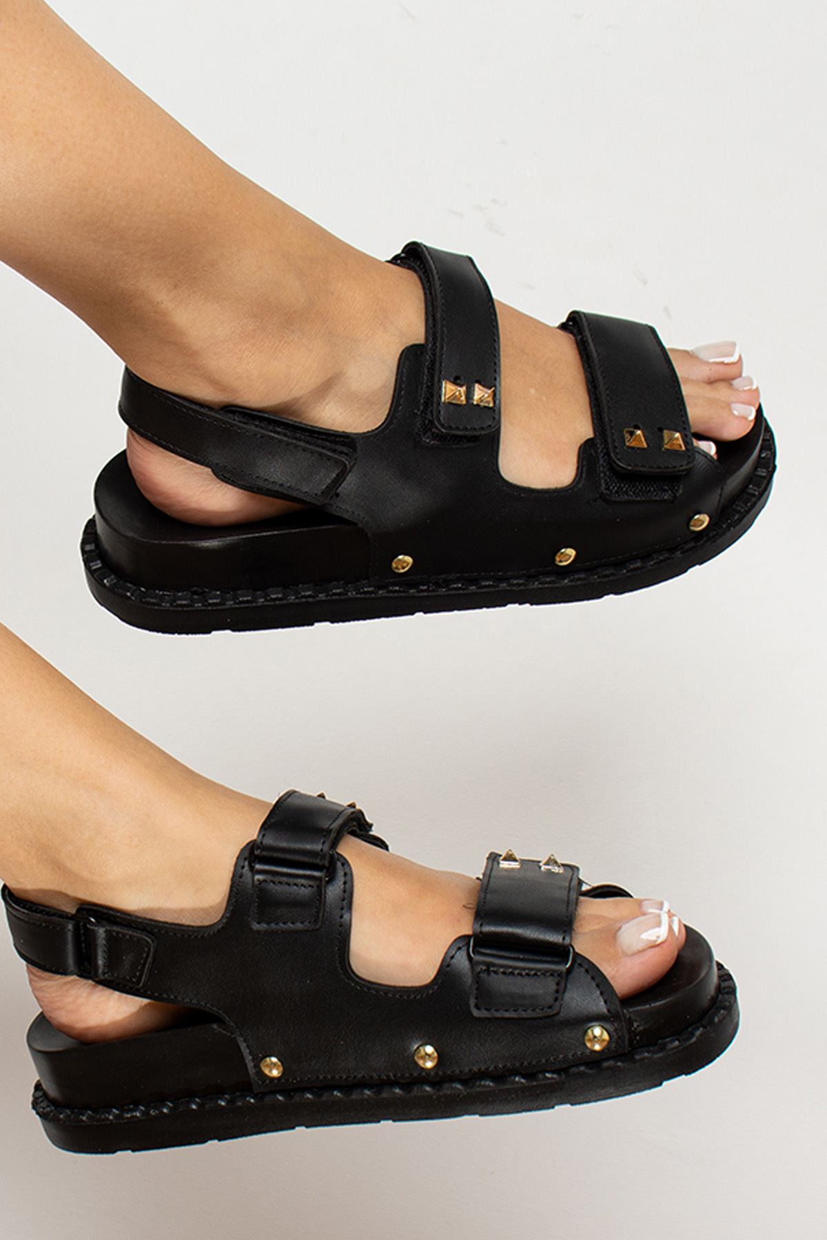 Algatha Mat Siyah Cırtlı Kadın Sandalet